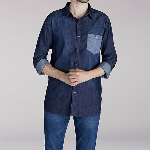 LONG SLEEVE STRETCH DENIM SHIRT
