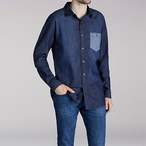 LONG SLEEVE STRETCH DENIM SHIRT
