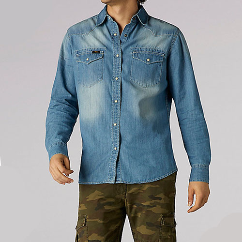 LONG SLEEVE VINTAGE WASH WESTERN DENIM SHIRT