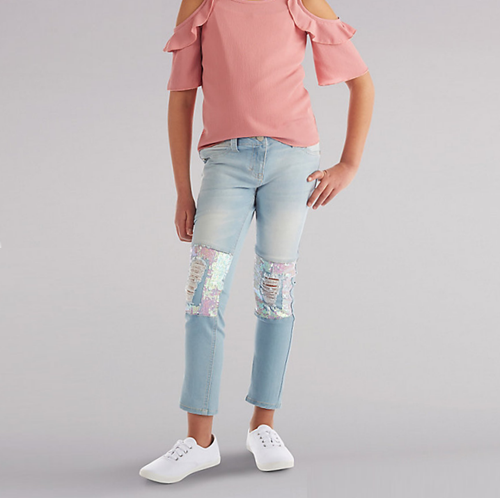 SEQUIN PATCH ANKLE CROP JEAN - 7-16