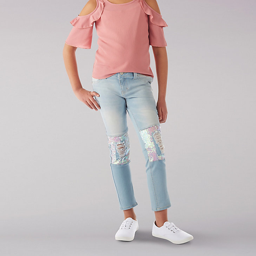 SEQUIN PATCH ANKLE CROP JEAN - 7-16