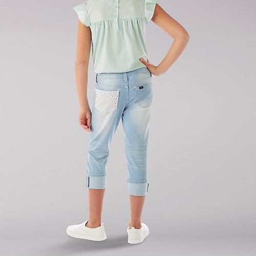 EYELET LACE PATCH CUFFED CROP - 7-16